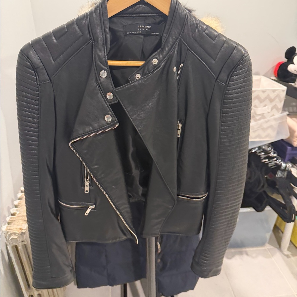 Zara Quilted Black Leather Jacket